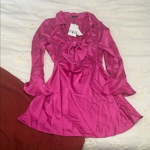 Zara Fuchsia Satin Ruffle Dress